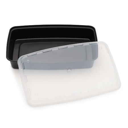 Cubeware 48 oz. Rectangular Black Container With Clear Lid, PK100 PK100 CR-1147B